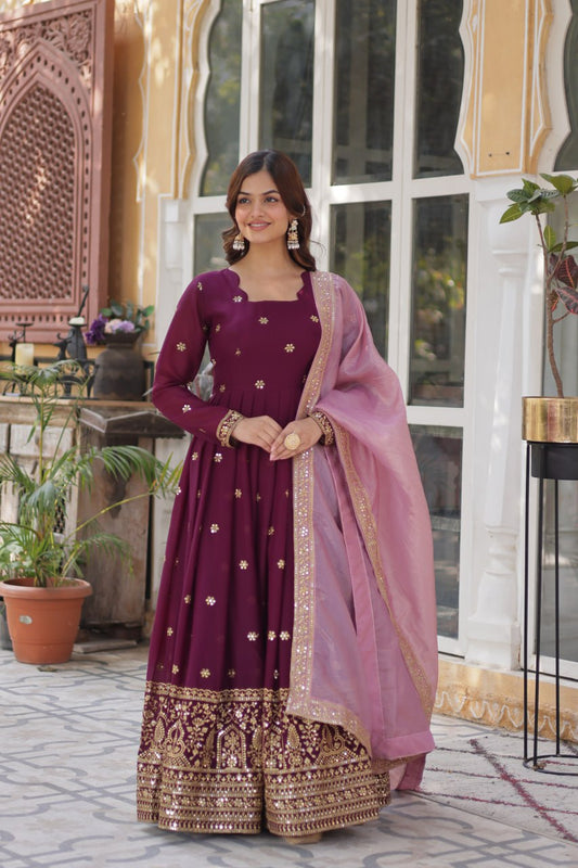 Elegant Embroidered Gown with Dupatta - Vastra Gehna