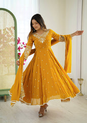 "Elegant Embroidered Rembo Sequence Designer Anarkali Three Piece Set"