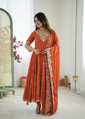 "Elegant Embroidered Rembo Sequence Designer Anarkali Three Piece Set"