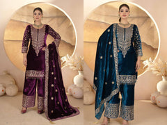 Pure Heavy Viscose Velvet With *Heavy Embroidery Coding Sequence Work* With Full Embroidery Sleeve