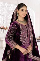 Pure Heavy Viscose Velvet With *Heavy Embroidery Coding Sequence Work* With Full Embroidery Sleeve
