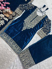Pure Heavy Viscose Velvet With *Heavy Embroidery Coding Sequence Work* With Full Embroidery Sleeve