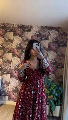 "Elegant Embroidered Sequence Designer Anarkali Three Piece Set"