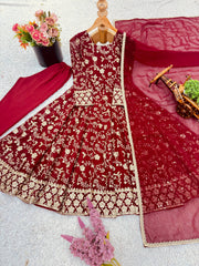 "Elegant Embroidered Sequence Designer Anarkali Three Piece Set"