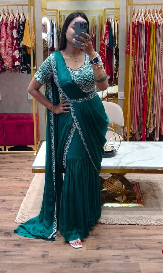 DESIGNER PARTY WEAR LAHENGA SAREE WITH STICH BLOUSE WITH EMBROIDERY WORK