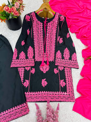 Presenting New Designer Collection In Natural Crep Silk Top-Bottom And Dupatta Set Fully Stitched Ready To Wear