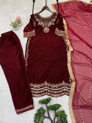 VELVET COLLECTION FOR THIS WINTER SEASON OUR EXCLUSIVE 3 PIECE PANT PAIR WITH SEQUENCE EMBROIDERY WORK