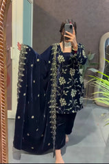 :Pure Heavy Viscose Velvet With *Heavy Embroidery Multi Sequence Work* With Full Embroidery Sleeve