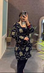 :Pure Heavy Viscose Velvet With *Heavy Embroidery Multi Sequence Work* With Full Embroidery Sleeve