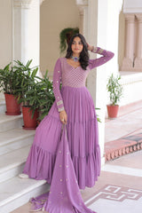 Faux Georgette gown with With Sequins Zari Embroidered Cut Work Dupatta,