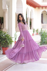 Faux Georgette gown with With Sequins Zari Embroidered Cut Work Dupatta,