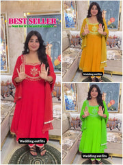 EXCLUSIVE 3 PIECE GOWN-PANT PAIR WITH SEQUENCE EMBROIDERY WORK