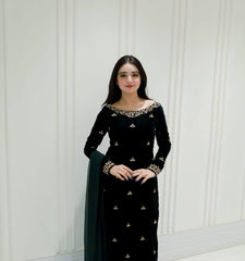 VELVET COLLECTION FOR THIS WINTER SEASON OUR EXCLUSIVE 3 PIECE PANT PAIR WITH SEQUENCE EMBROIDERY WORK