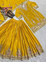 Pure Heavy Chinnon Silk With *Heavy Embroidery Coding Sequence Work* With Full Embroidery Sleeve suit