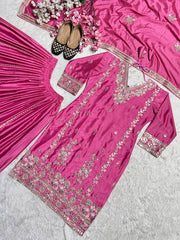Pure Heavy Chinnon Silk With *Heavy Embroidery Coding Sequence Work* With Full Embroidery Sleeve suit