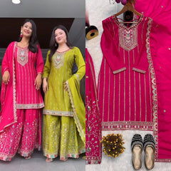 Pure Heavy Chinnon Silk With *Heavy Embroidery Coding Sequence Work* With Full Embroidery Sleeve