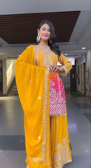 Pure Heavy Chinnon Silk With *Heavy Embroidery Coding Sequence Work* With Full Embroidery Sleeve