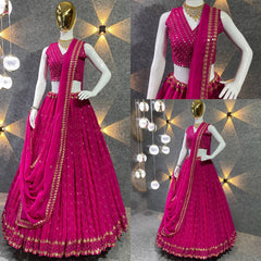 Embroidered Attractive Party Wear Silk Lehenga choli has a Regular-fit and is Made From High-Grade Fabrics And Yarn.