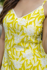 Our elegant yellow floral printed kurta wih plazzo co-ord set. - Vastra Gehna