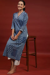 Our elegant blue printed kurta wih plazzo co-ord set - Vastra Gehna