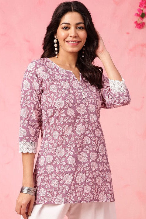 Our elegant purple  printed kurta wih plazzo co-ord set - Vastra Gehna