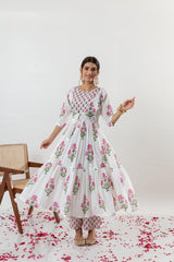 Our elegant  designer printed kurta & plazzo with dupatta co-ord set set pure cotton - Vastra Gehna