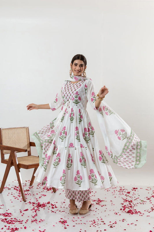 Our elegant  designer printed kurta & plazzo with dupatta co-ord set set pure cotton - Vastra Gehna