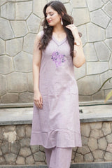 elegant purple suit with floral embroidary  on cotton Co-Ord Set - Vastra Gehna