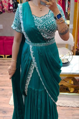 DESIGNER PARTY WEAR LAHENGA SAREE WITH STICH BLOUSE WITH EMBROIDERY WORK - Vastra Gehna