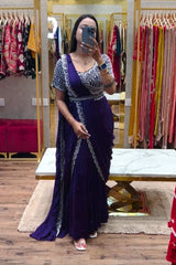 DESIGNER PARTY WEAR LAHENGA SAREE WITH STICH BLOUSE WITH EMBROIDERY WORK - Vastra Gehna