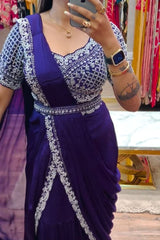 DESIGNER PARTY WEAR LAHENGA SAREE WITH STICH BLOUSE WITH EMBROIDERY WORK - Vastra Gehna