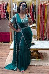 DESIGNER PARTY WEAR LAHENGA SAREE WITH STICH BLOUSE WITH EMBROIDERY WORK - Vastra Gehna