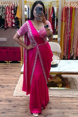 DESIGNER PARTY WEAR LAHENGA SAREE WITH STICH BLOUSE WITH EMBROIDERY WORK - Vastra Gehna