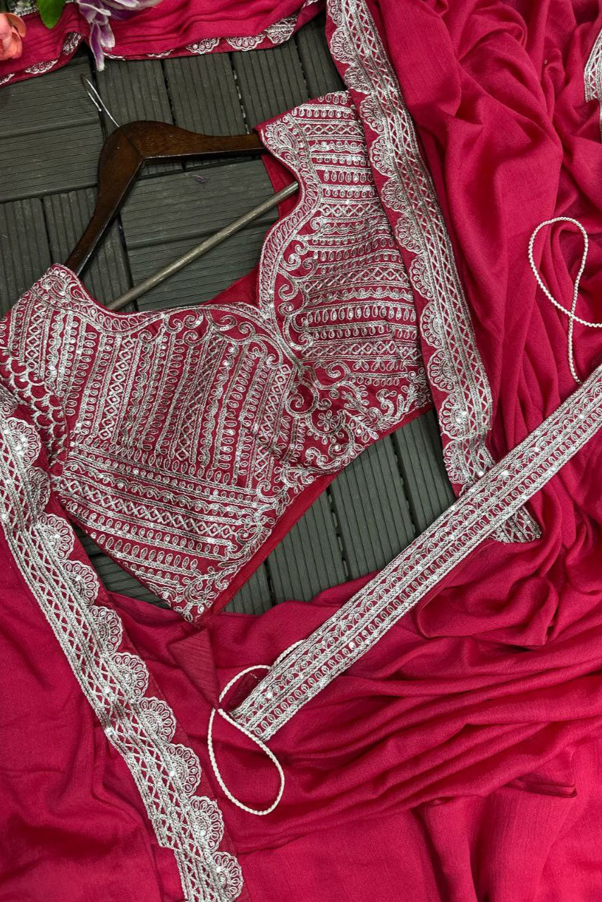 uper Trending Embroidery cording work ready to wear saree with Embroidery Blouse - Vastra Gehna