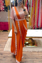 uper Trending Embroidery cording work ready to wear saree with Embroidery Blouse - Vastra Gehna
