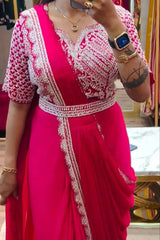 uper Trending Embroidery cording work ready to wear saree with Embroidery Blouse - Vastra Gehna