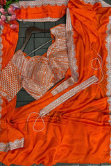 uper Trending Embroidery cording work ready to wear saree with Embroidery Blouse - Vastra Gehna