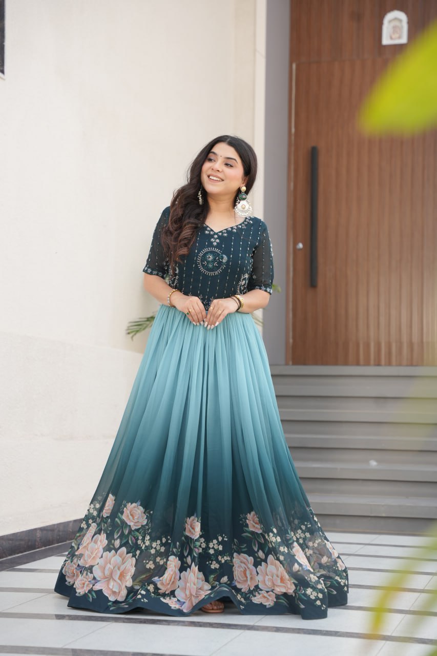 Blooming With Beads Embroidered DESIGNER GOWN - Vastra Gehna