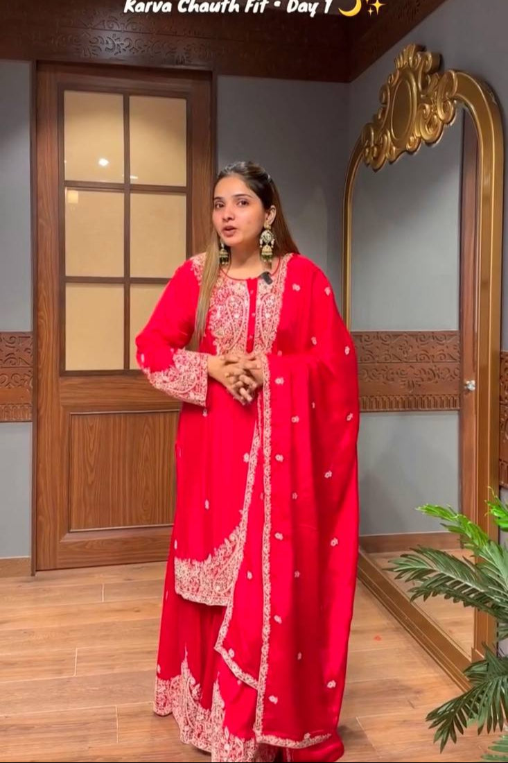 Faux Georgette With Embroidery Work with Full