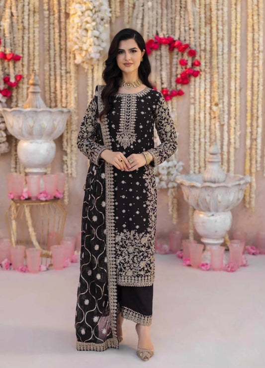 :Heavy Faux Georgette With 5mm Embroidery