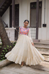 Kora Cotton with Multi Thread dandiya lehenga