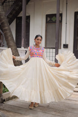 Kora Cotton with Multi Thread dandiya lehenga