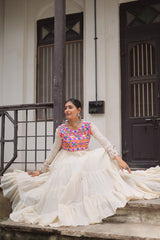 Kora Cotton with Multi Thread dandiya lehenga