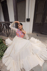 Kora Cotton with Multi Thread dandiya lehenga