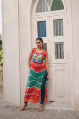Bandhej Printed Georgette With Kutchi Gamthi Mirror & Codi lace work