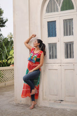 Bandhej Printed Georgette With Kutchi Gamthi Mirror & Codi lace work