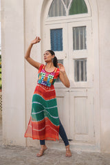 Bandhej Printed Georgette With Kutchi Gamthi Mirror & Codi lace work