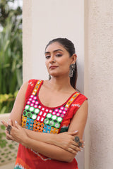 Bandhej Printed Georgette With Kutchi Gamthi Mirror & Codi lace work