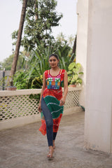 Bandhej Printed Georgette With Kutchi Gamthi Mirror & Codi lace work