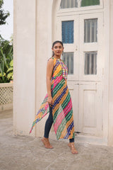 Bandhej Printed Georgette With Kutchi Gamthi Mirror & Codi lace work